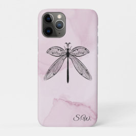 Capa Para iPhone 11 Pro Libélula Amante de Insetos Monograma Rosa