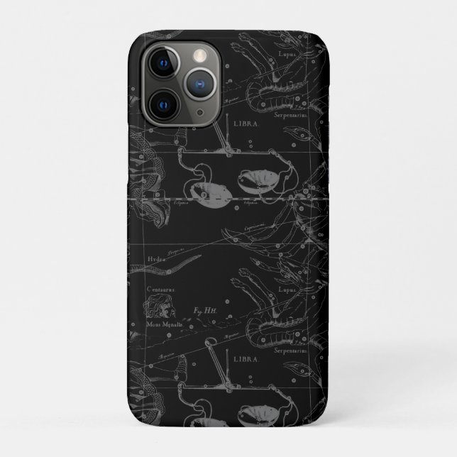 Capa Para iPhone 11 Pro Libra Constelação Hevelius 1690 Mapa em Preto (Verso)