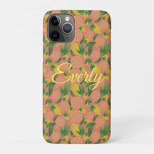 Capa Para iPhone 11 Pro Limão Rosa Fruta Personalizada Aquarela (Verso)