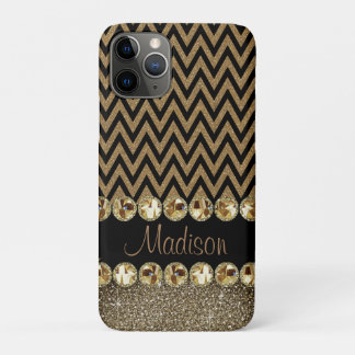 Capa Para iPhone 11 Pro Linda Joia Castanho Gevron Glitter Elegante