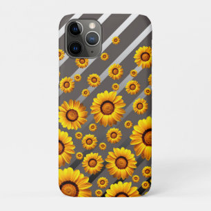 Capa Para iPhone 11 Pro Lindas flores amarelas nas cinzas, listras pratead