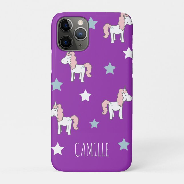 Capa Para iPhone 11 Pro Lindas Meninas Unicórnio Mágico Rosa Roxo (Verso)