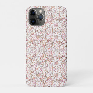 Capa Para iPhone 11 Pro Lindo desenho floral vintage rosa branco