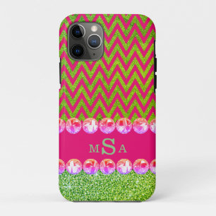 Capa Para iPhone 11 Pro Lindo Elegante Verde-Cor-de-Rosa Glitter Bling Ele