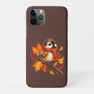 Capa Para iPhone 11 Pro Lindo Pássaro de Outono com Cachecol Aconchegante