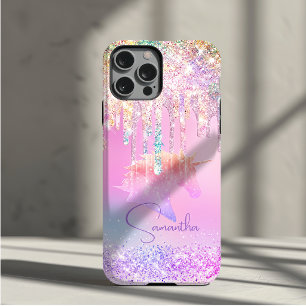 Capa Para iPhone 11 Pro Lindo unicórnio arco-íris rosa com monograma de br