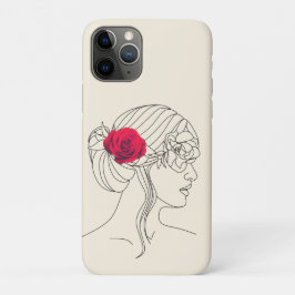 Capa Para iPhone 11 Pro Linha contínua de mulher com Rosa vermelha no cabe