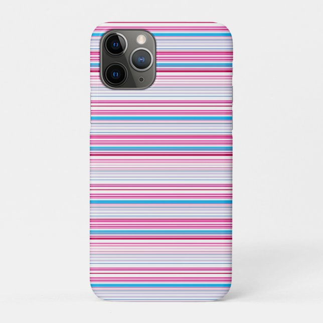Capa Para iPhone 11 Pro Listras azuis rosa fofas (Verso)