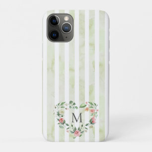 Capa Para iPhone 11 Pro listras de aquarelas monograma de wreath floral