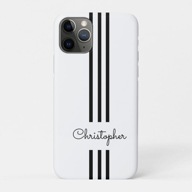 Capa Para iPhone 11 Pro Listras de corrida modernas e elegantes monogramad (Verso)