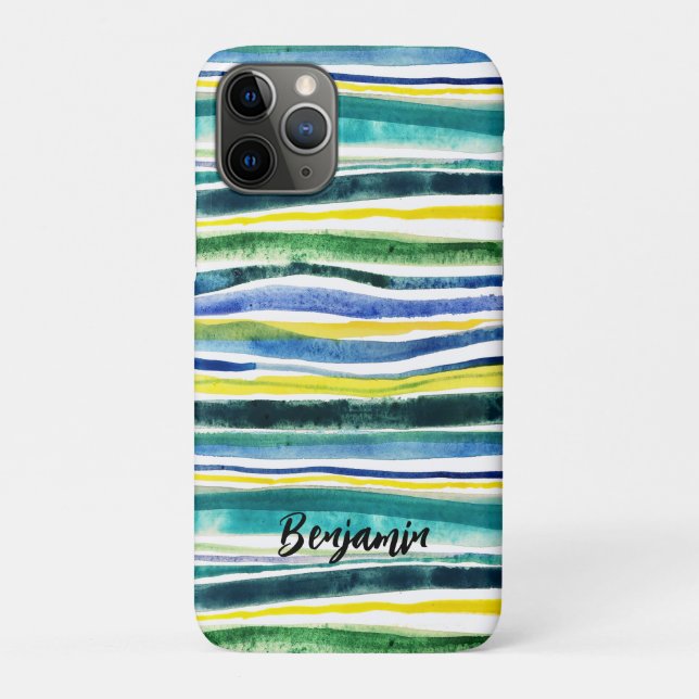 Capa Para iPhone 11 Pro Listras pintadas de aquarelas frescas (Verso)