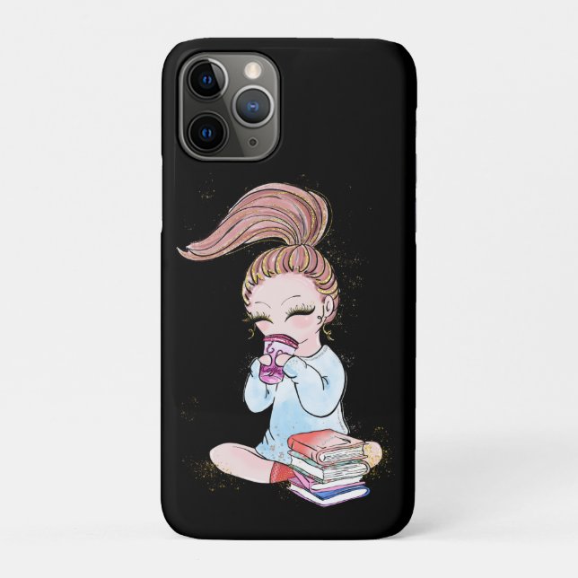Capa Para iPhone 11 Pro Livros de Café Sparkle Girly  (Verso)