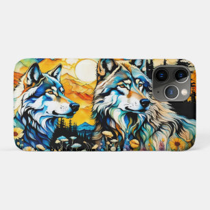 Capa Para iPhone 11 Pro Lobo-cinza e flores selvagens