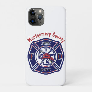 Capa Para iPhone 11 Pro Logotipo de Crachá do Bombeiro Azul Personalizado