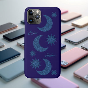 Capa Para iPhone 11 Pro Lua e estrelas em um visual de brilho azul - Relax