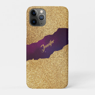 Capa Para iPhone 11 Pro Luxo Impresso Falso Brilho Dourado Textura Persona