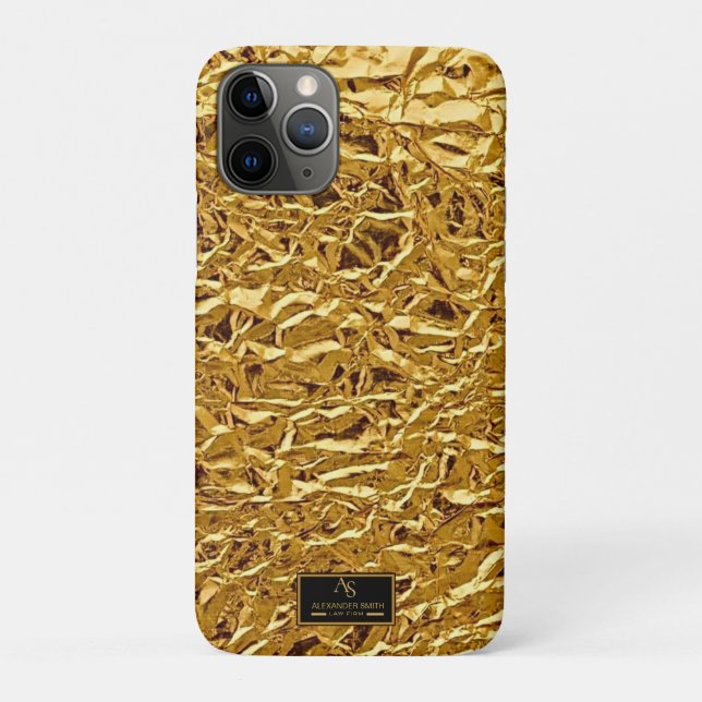Capa Para iPhone 11 Pro Luxury Crumpled Gold Foil Texture Elegant Metallic (Verso)