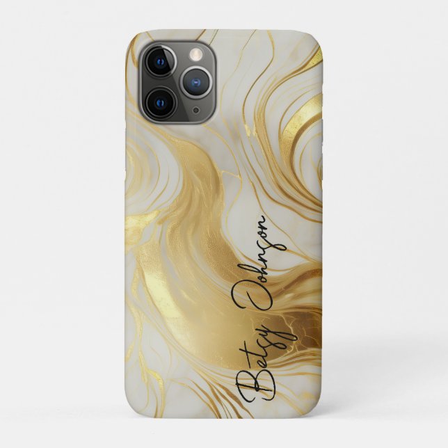 Capa Para iPhone 11 Pro Luxury Ivory e Dourado Marbled (Verso)