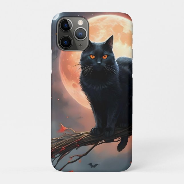 Capa Para iPhone 11 Pro Luz de Gato Preto Assustador do Halloween, (Verso)