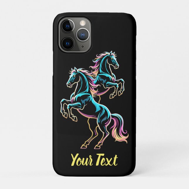 Capa Para iPhone 11 Pro Luz Neon de Cavalo Efeito Glitch Estilo Retro (Verso)
