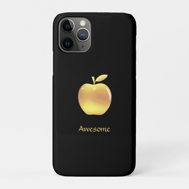 Capa Para iPhone 11 Pro Maçã e texto personalizados elegantes em preto (Verso)