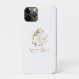 Capa Para iPhone 11 Pro Mãe Dourada e Linha de Bebê Arte com Transparente