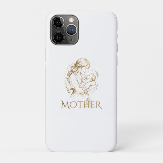 Capa Para iPhone 11 Pro Mãe Dourada e Linha de Bebê Arte com Transparente  (Verso)
