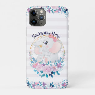 Capa Para iPhone 11 Pro Mãe e Elefante Bebês, cor-de-rosa, coroa