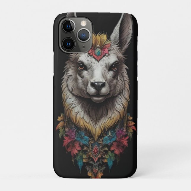 Capa Para iPhone 11 Pro "Majestade Floral: Um Lama Adornada com Blooms" (Verso)