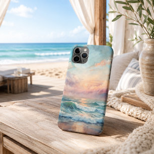 Capa Para iPhone 11 Pro Majestoso pôr do sol oceânico ondas aquarela coste