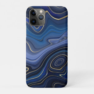 Capa Para iPhone 11 Pro Malacite Azul Acentos Dourados Luxo Chic Pedra Pre