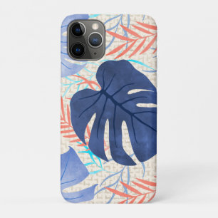 Capa Para iPhone 11 Pro Maleah Monstera Tropical Havaiana - Azul