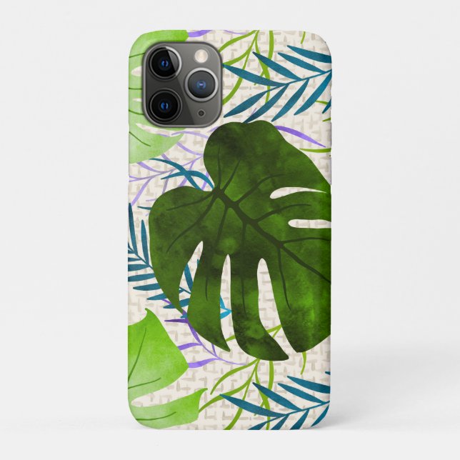 Capa Para iPhone 11 Pro Maleah Monstera Tropical Havaiana - Verde-Aquarela (Verso)
