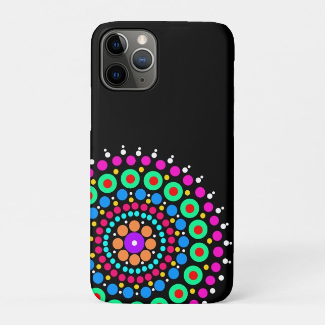 Capa Para iPhone 11 Pro Mandala preto colorido bg (Verso)