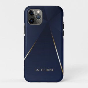 Capa Para iPhone 11 Pro Marinho Chic Azul Dourado Geométrico Nome Persona