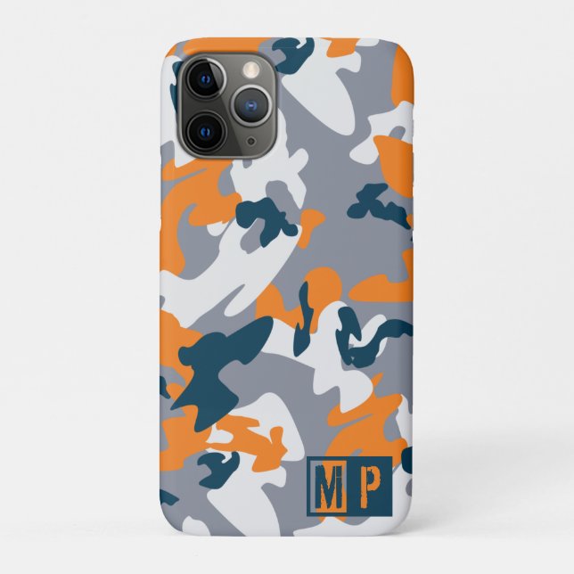 Capa Para iPhone 11 Pro Marinho, Cinza e Camuflagem Laranja personalizados (Verso)