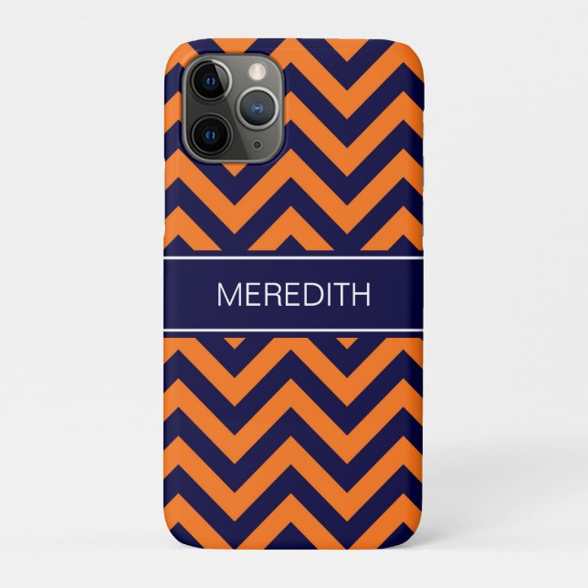 Capa Para iPhone 11 Pro Marinho de abóbora LG Chevron Marinho Blue Name Mo (Verso)