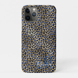 Capa Para iPhone 11 Pro Marinho e Monograma de Chita Dourada