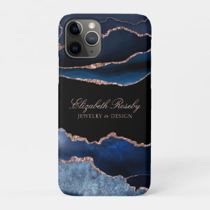 Capa Para iPhone 11 Pro Marinho Elegante Rosa Azul Dourado Agate Black Bus