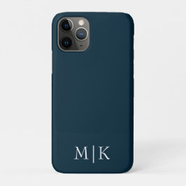 Capa Para iPhone 11 Pro Marinho escuro azul e branco | Monograma moderno