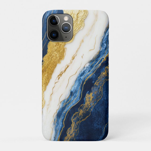 Capa Para iPhone 11 Pro Marinho Luxurioso Azul e Dourado Mármaco Folha (Verso)