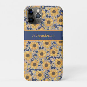 Capa Para iPhone 11 Pro Marinho Russo Azul Ouro Amarelo Girassol Nome