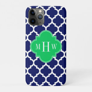 Capa Para iPhone 11 Pro Marinho White Marroquino #5 Emerald 3 Monograma In