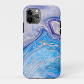 Capa Para iPhone 11 Pro mármore azul claro de prata roxo azul claro