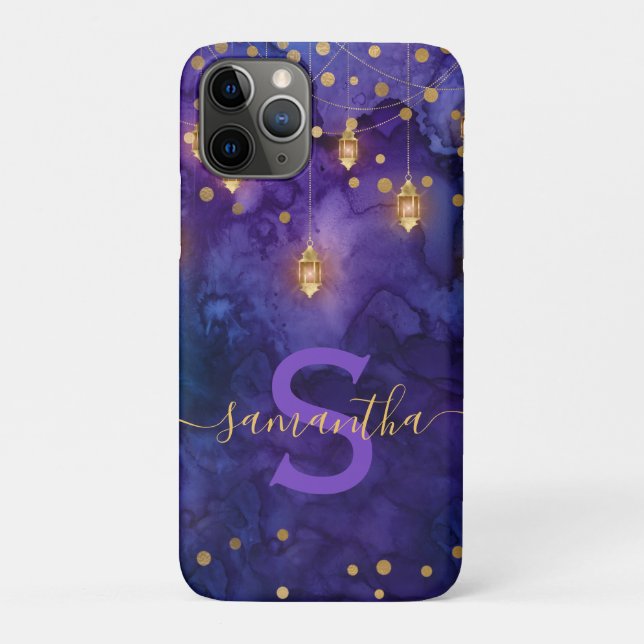 Capa Para iPhone 11 Pro Marrakesh Midnight Lanternas e Monograma Dourado d (Verso)