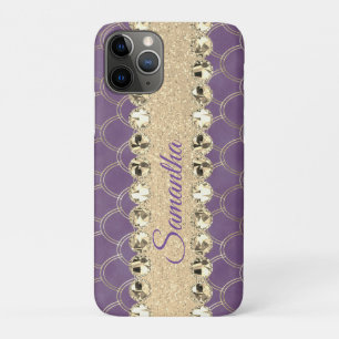 Capa Para iPhone 11 Pro Matilha Diamante de Folha Roxa e Dourada