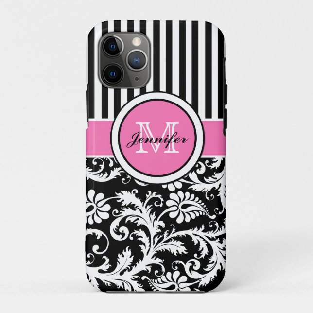 Capa Para iPhone 11 Pro Matizes Rosa, Pretos, Laminados Brancos (Verso)