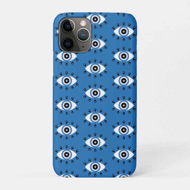 Capa Para iPhone 11 Pro Mau de Olho Grego Padrão Azul Preto Branco (Verso)