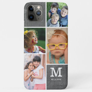 Capa Para iPhone 11 Pro Max 4 Fotos Colagem Família Monograma Nome Quadro