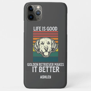 Capa Para iPhone 11 Pro Max A vida é boa com caso retro vintage do Golden retr